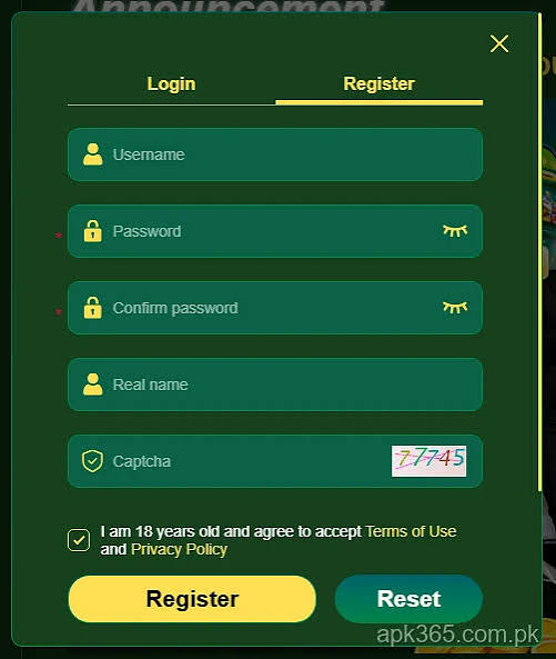 Screenshot of the BB6BET registration screen