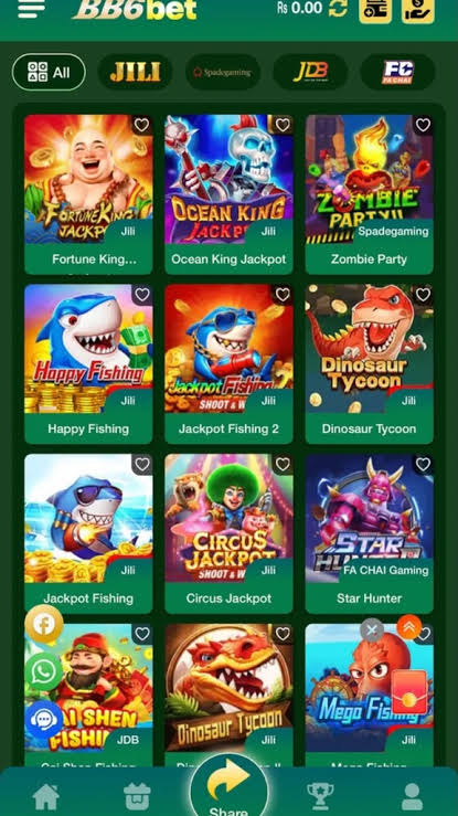 Screenshot of the BB6BET list of games